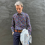 Altemflower - Surfboard Print Shirt - Navy Multi worn by a model, showcasing vibrant colors against a navy background.