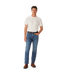 R.M.Williams - Ramco Jean - Vintage Indigo model wearing straight-leg jeans with white t-shirt and brown boots.