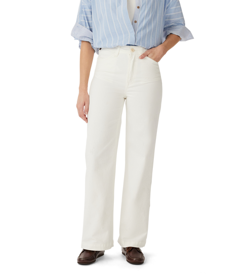 R.M.Williams - Jesse Jean - White model showcasing stylish wide-leg organic twill jeans with a relaxed fit.