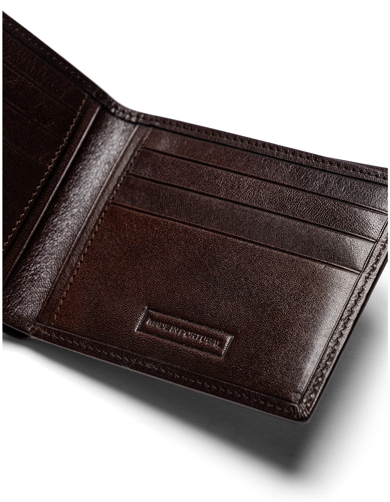 Rodd & Gunn - Wakefield Bi-Fold Wallet - Chocolate interior view showcasing card slots and bill sleeve.