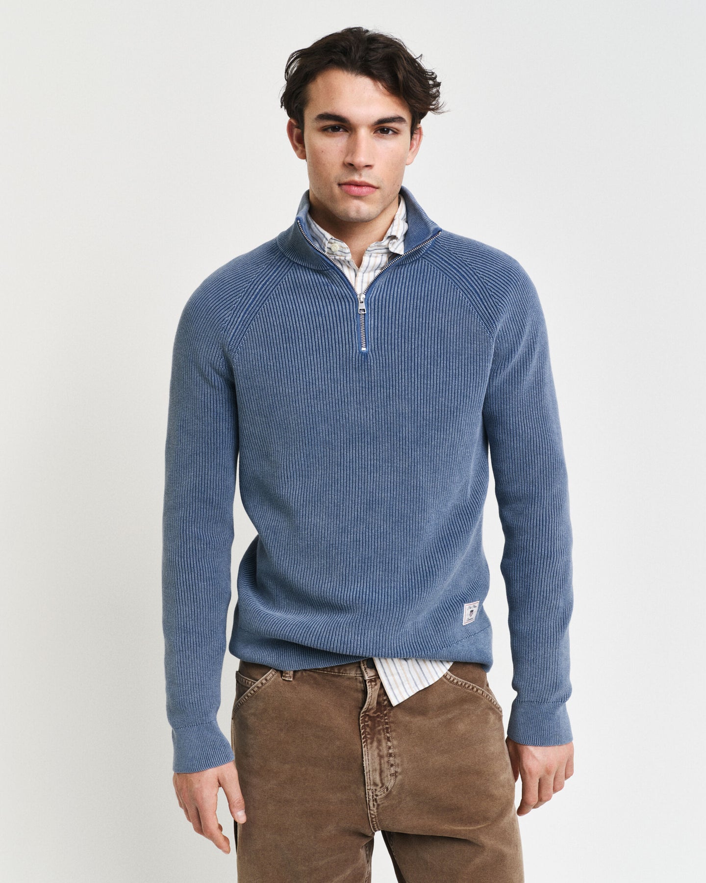 GANT - Washed Rib Half-Zip Jumper - Vintage Blue