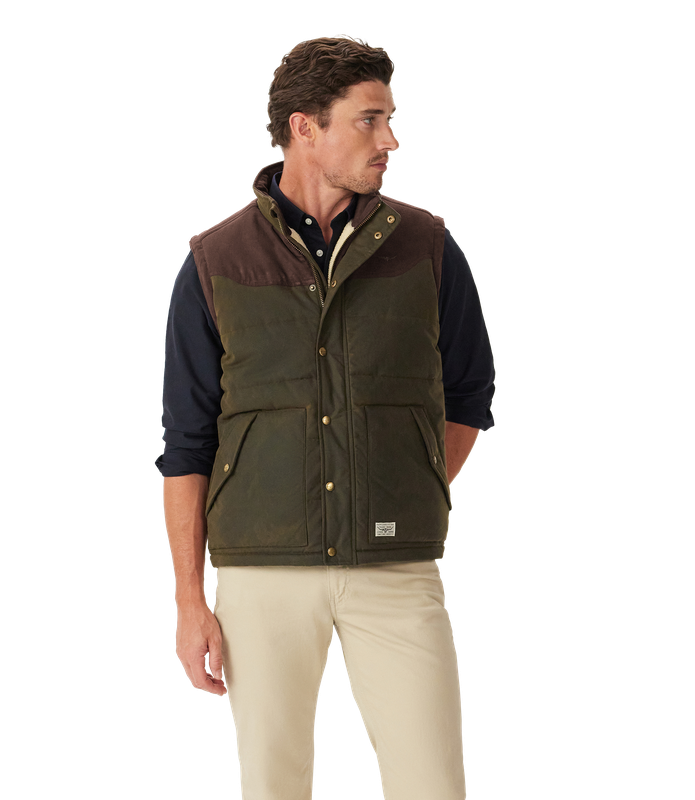 R.M.Williams - Yambulla Waxed Vest - Dark Khaki – Blowes Clothing