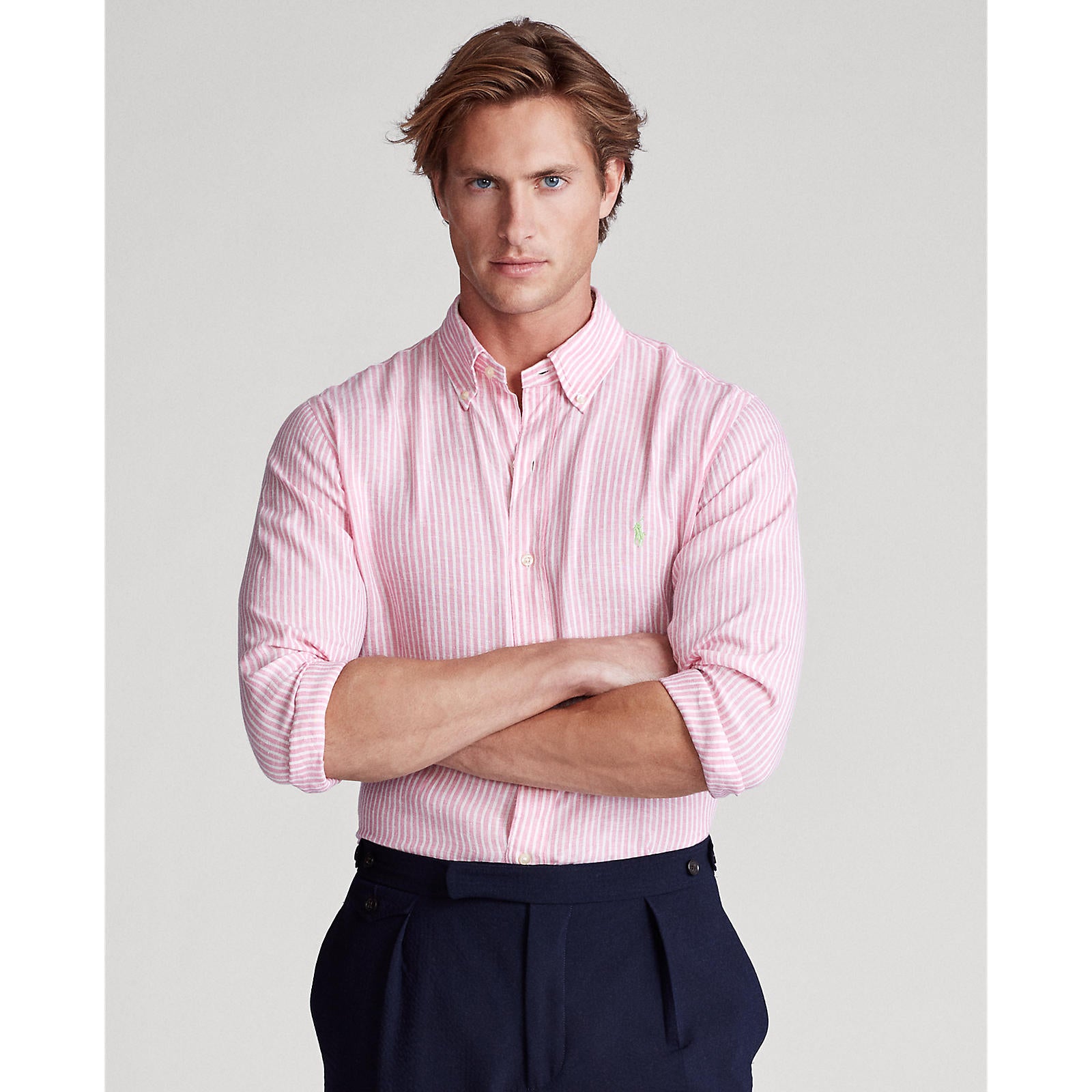 Polo Ralph Lauren Linen Shirt Stripe Pink White – Blowes