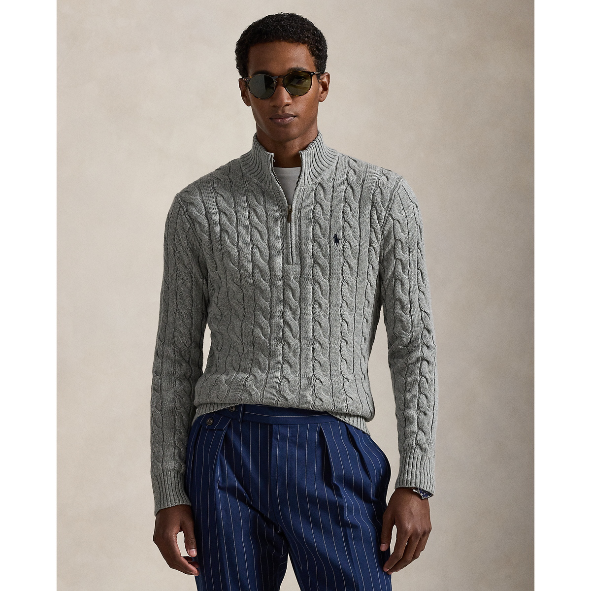 Polo Ralph Lauren - Cable Knit Quarter Zip Sweater - Fawn Grey Heather