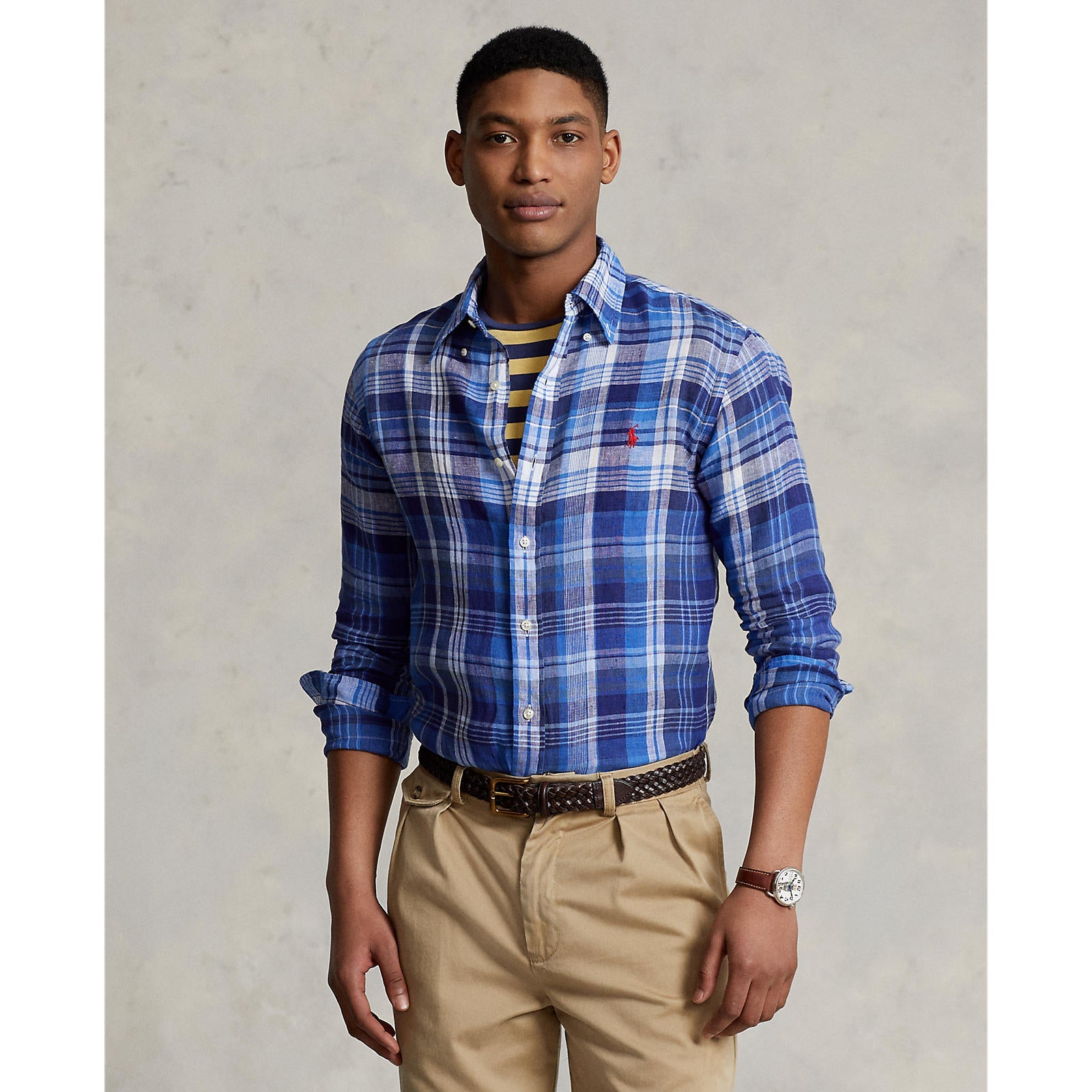 Polo Ralph Lauren Linen Shirt Check Blue White