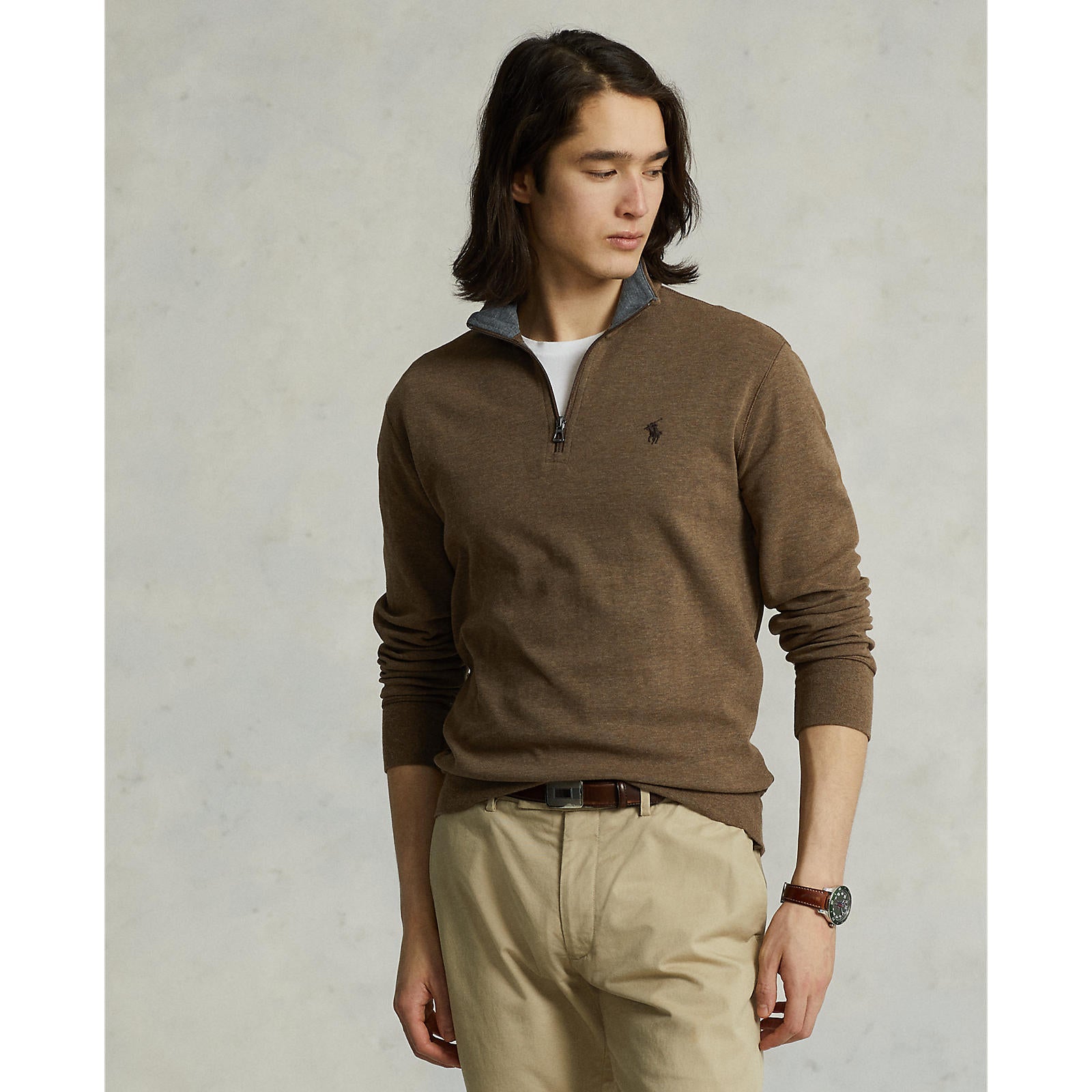 Polo Ralph Lauren Luxury Jersey Quarter Zip Sweatshirt Cedar
