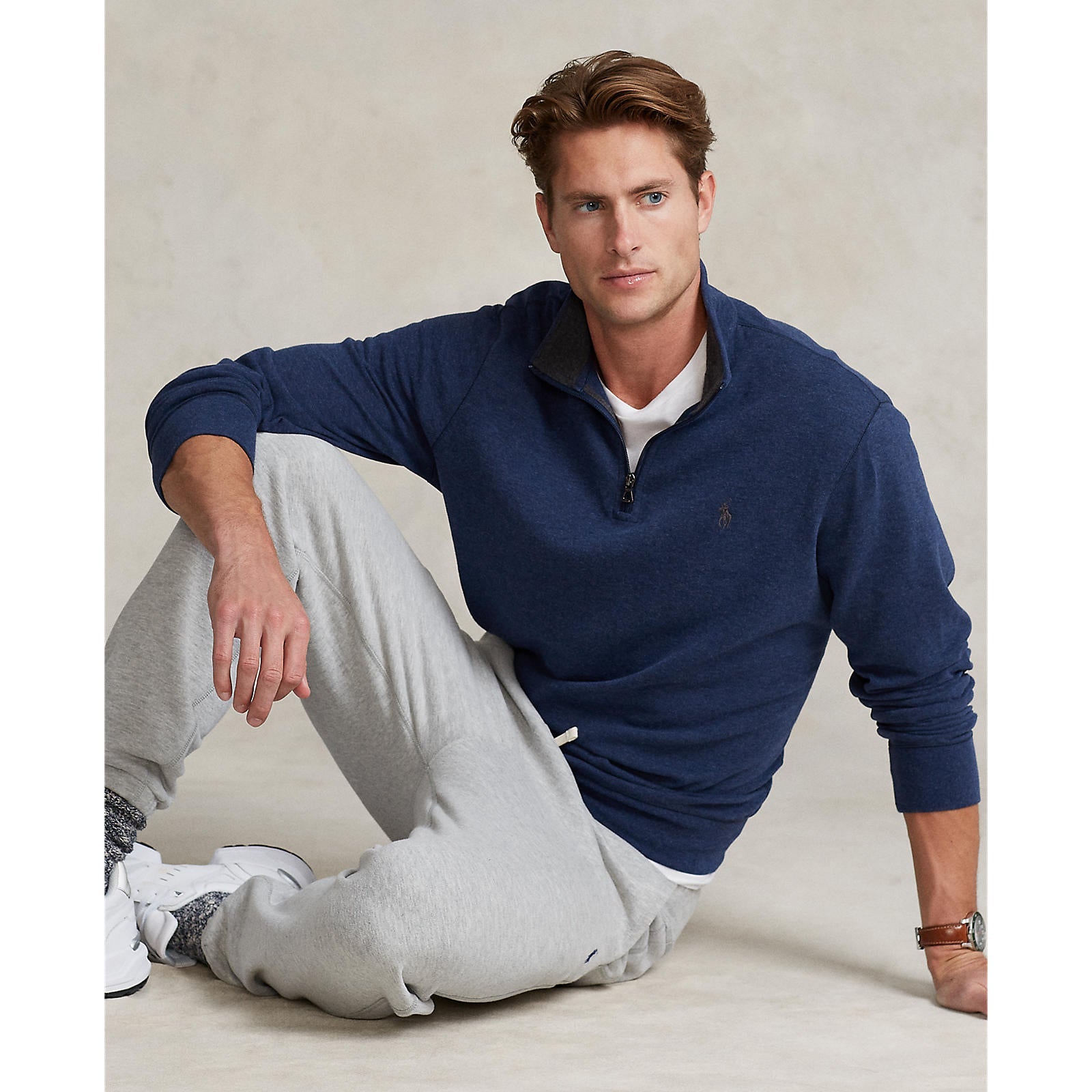 Polo Ralph Lauren Luxury Jersey Quarter Zip Sweatshirt Navy