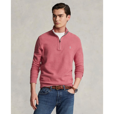 Polo Ralph Lauren - Mesh-Knit Cotton Quarter-Zip Sweater - Red Sky Heather