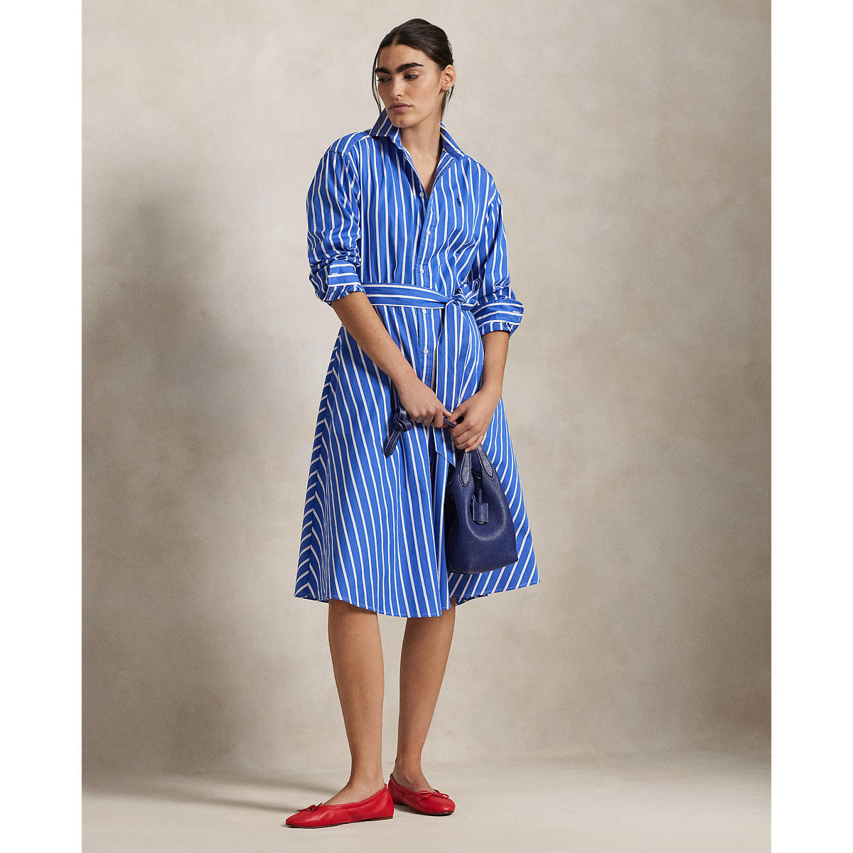 Polo Ralph Lauren - Belted Cotton Shirt Dress - Wide Stripe - Blue & White