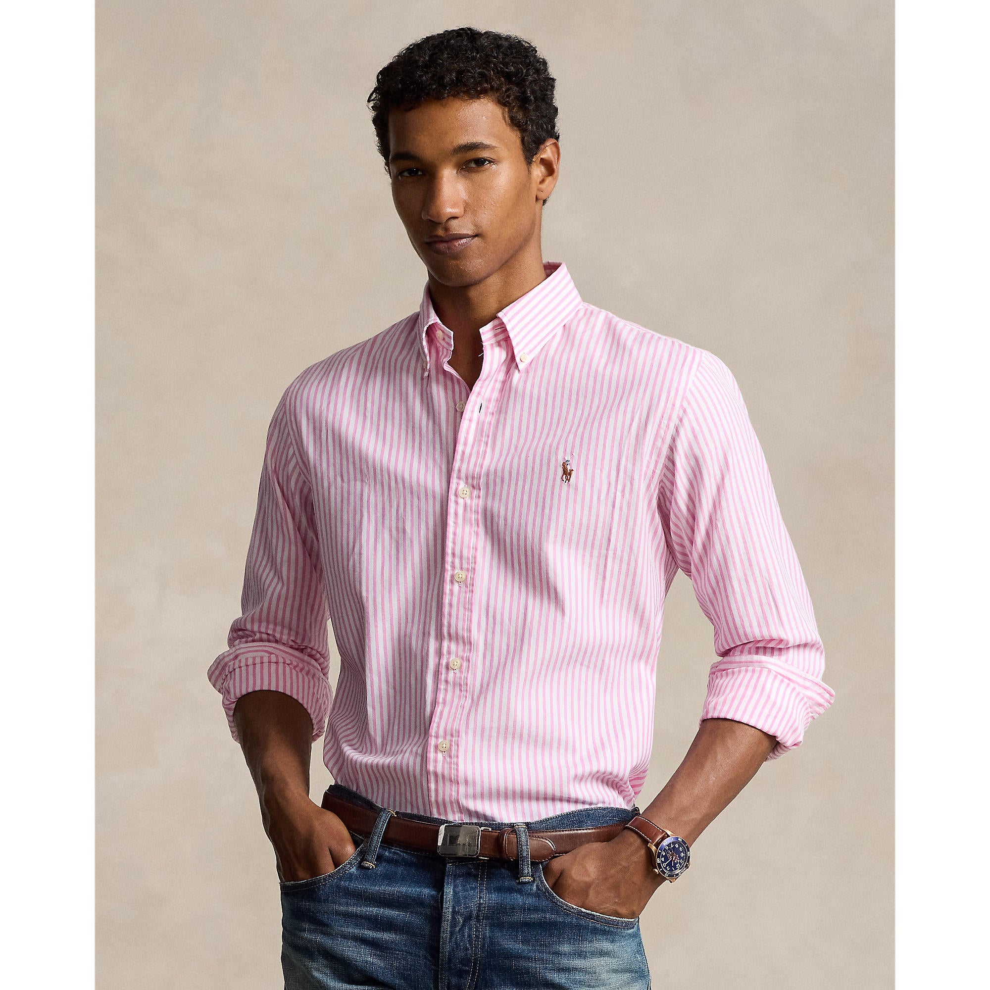 Polo Ralph Lauren Oxford Shirt Stripe Pink White – Blowes