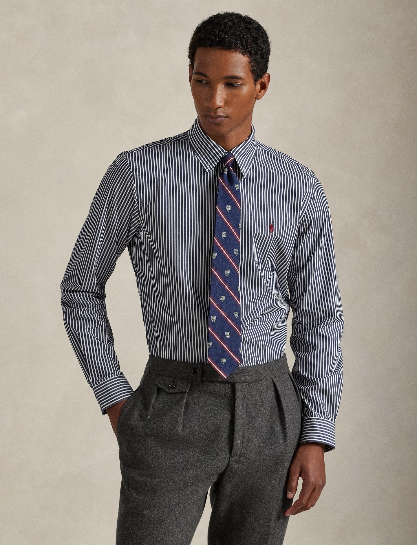 Polo Ralph Lauren - Custom Fit Stretch Poplin Shirt - Stripe - Navy & White