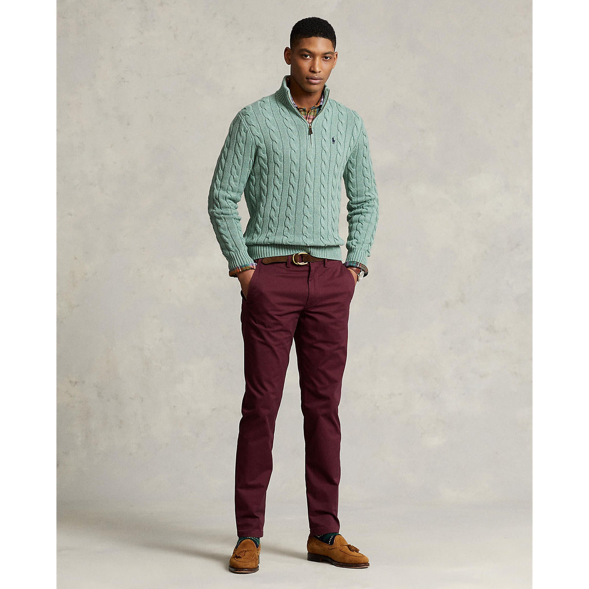 Polo Ralph Lauren - Cable Knit Quarter Zip Cotton Sweater - Seafoam