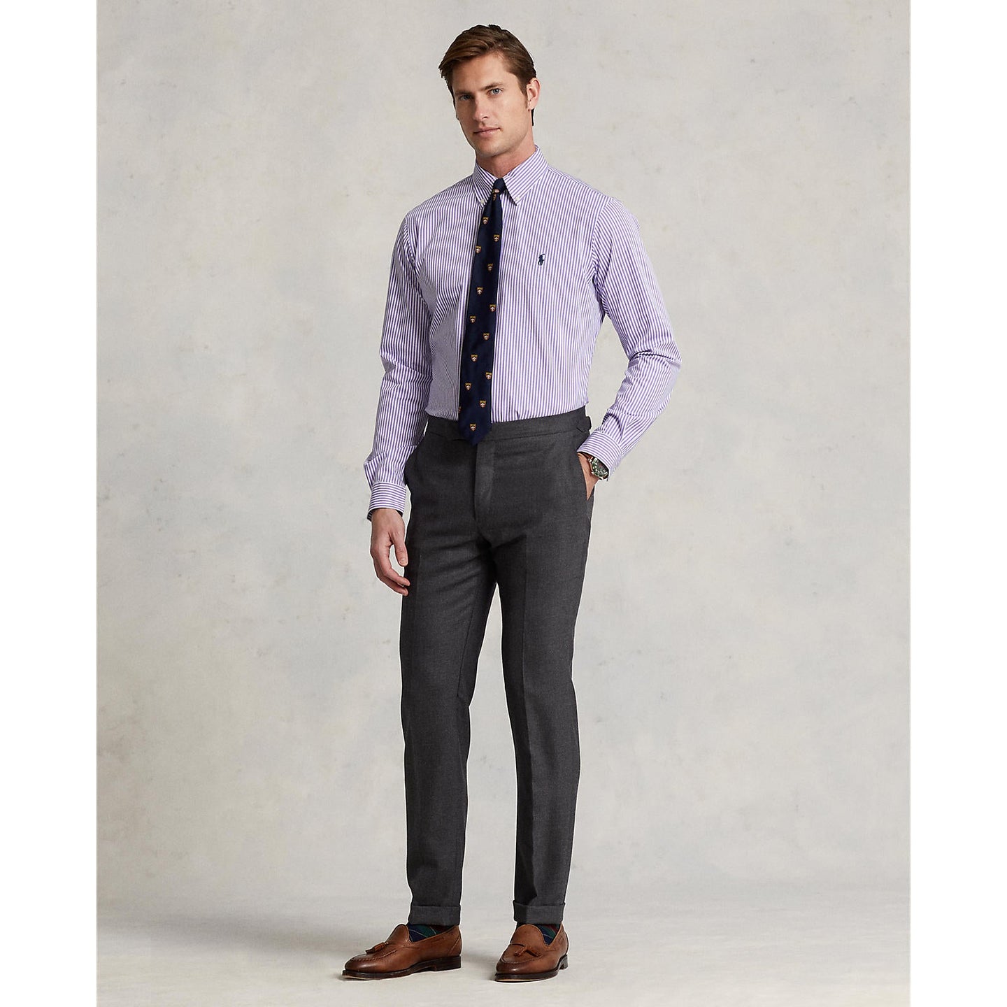 Polo Ralph Lauren - Stretch Poplin Shirt - Stripe - Lavender & White