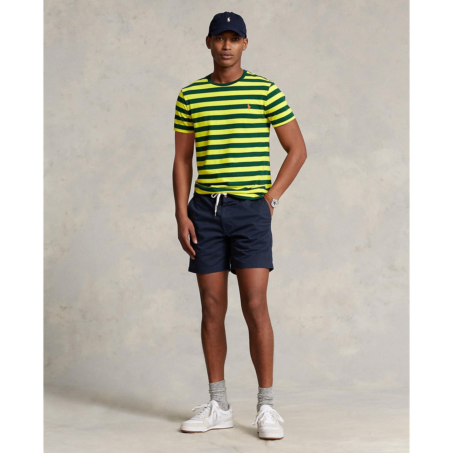 Polo Ralph Lauren - Custom Fit Jersey Crewneck T-Shirt - Stripe - Bright Yellow & Forest Green