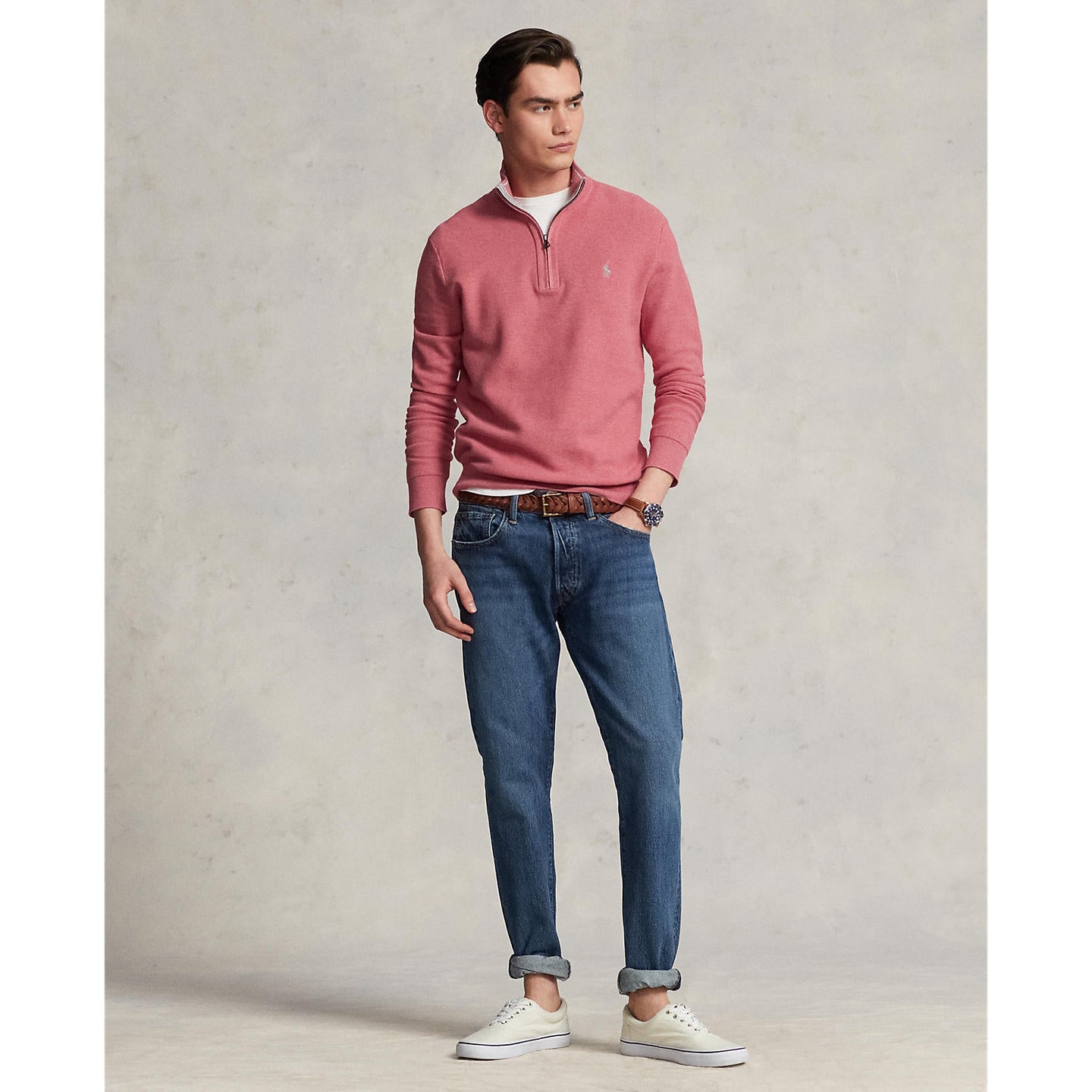 Polo Ralph Lauren - Mesh-Knit Cotton Quarter-Zip Sweater - Red Sky Heather