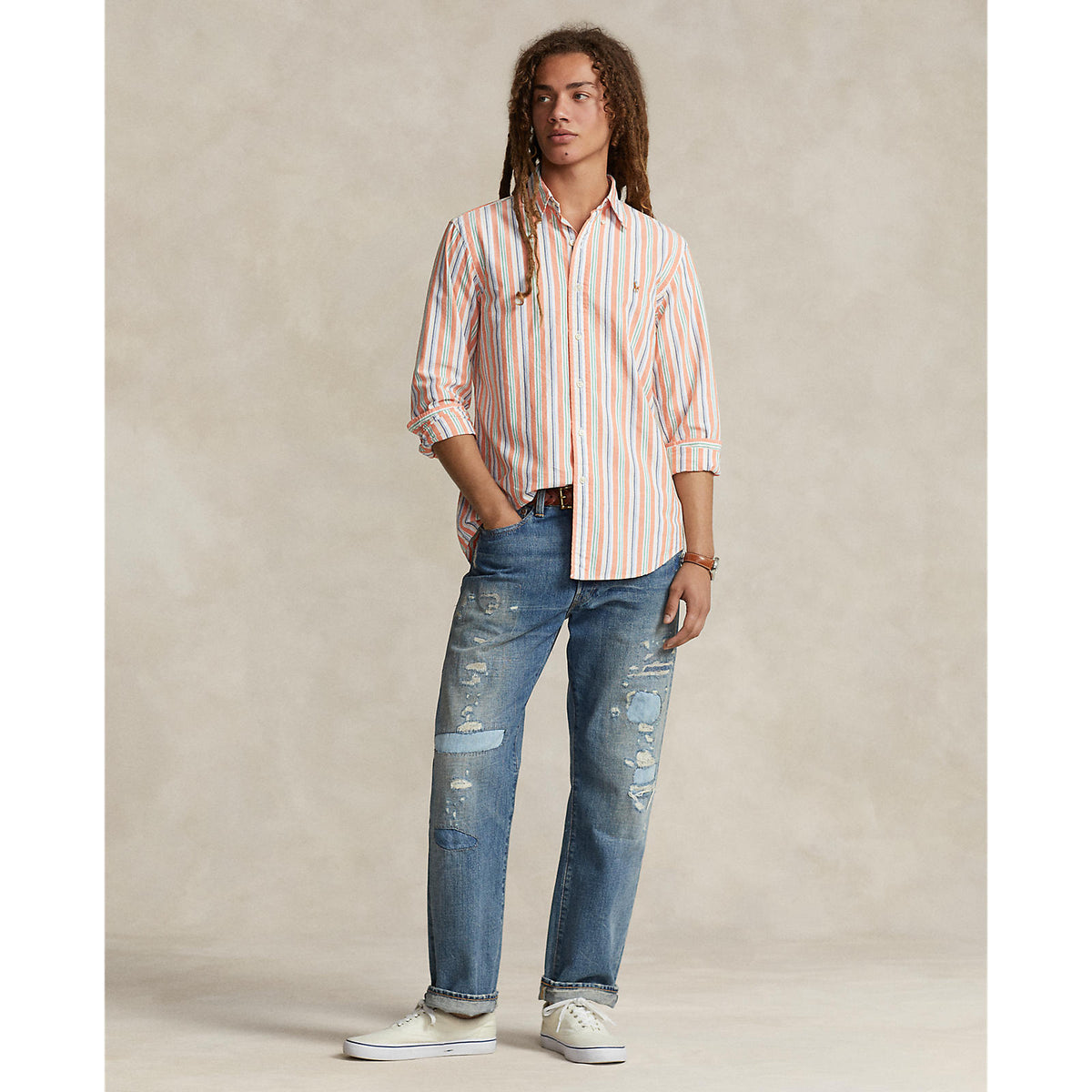 Polo Ralph Lauren - Oxford Shirt - Stripet - Orange, White, Multi