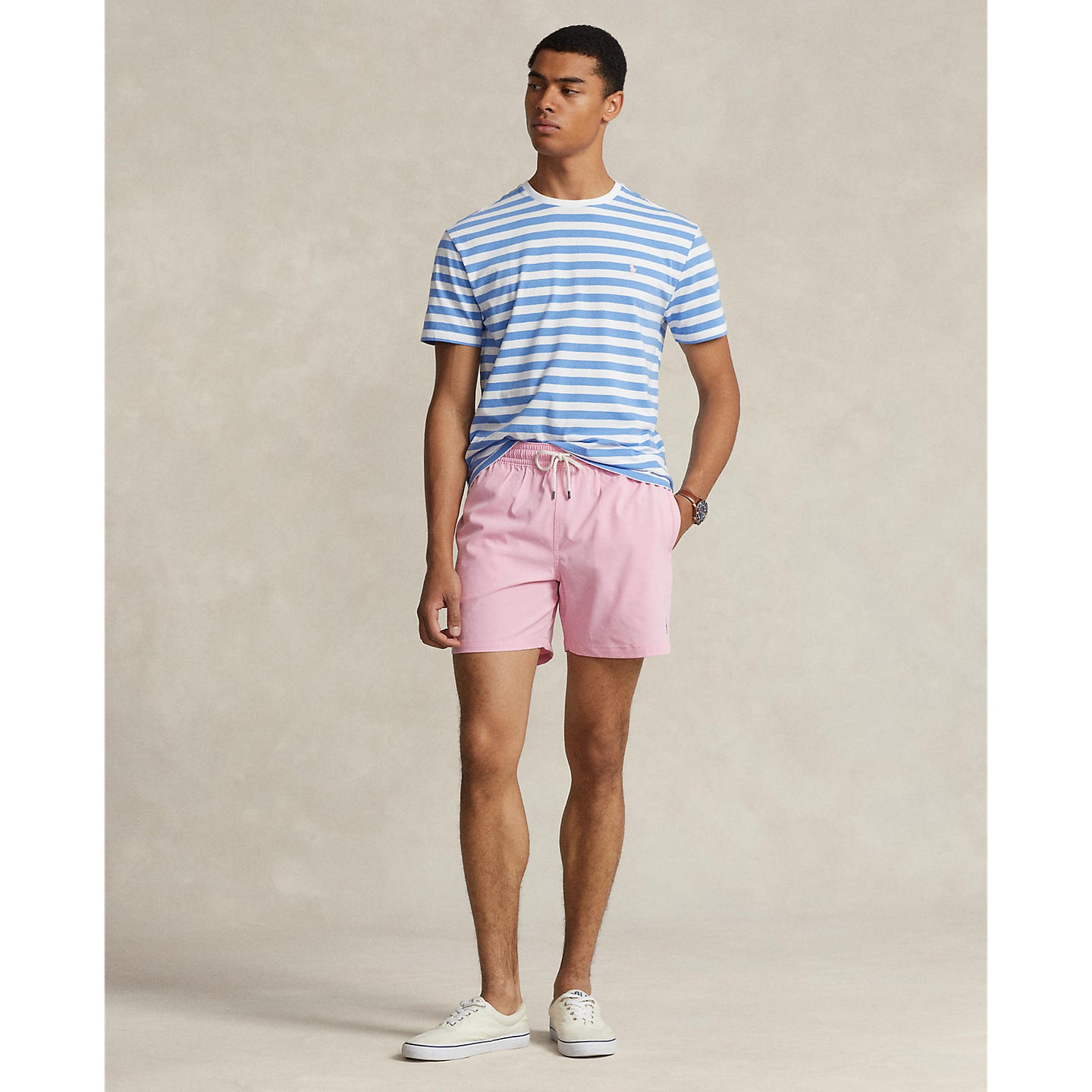 Polo Ralph Lauren Custom Slim Fit Striped Jersey Crewneck T-Shirt - Summer Blue/White