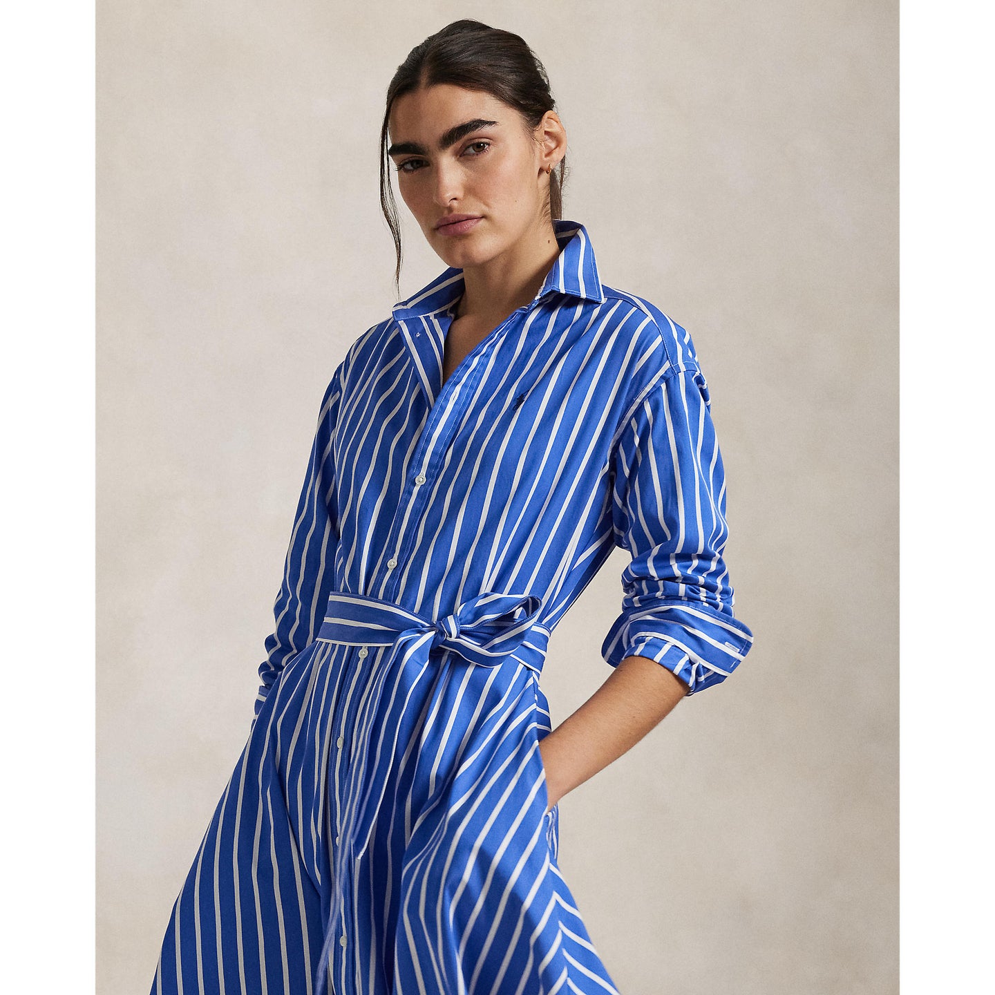 Polo Ralph Lauren - Belted Cotton Shirt Dress - Wide Stripe - Blue & White