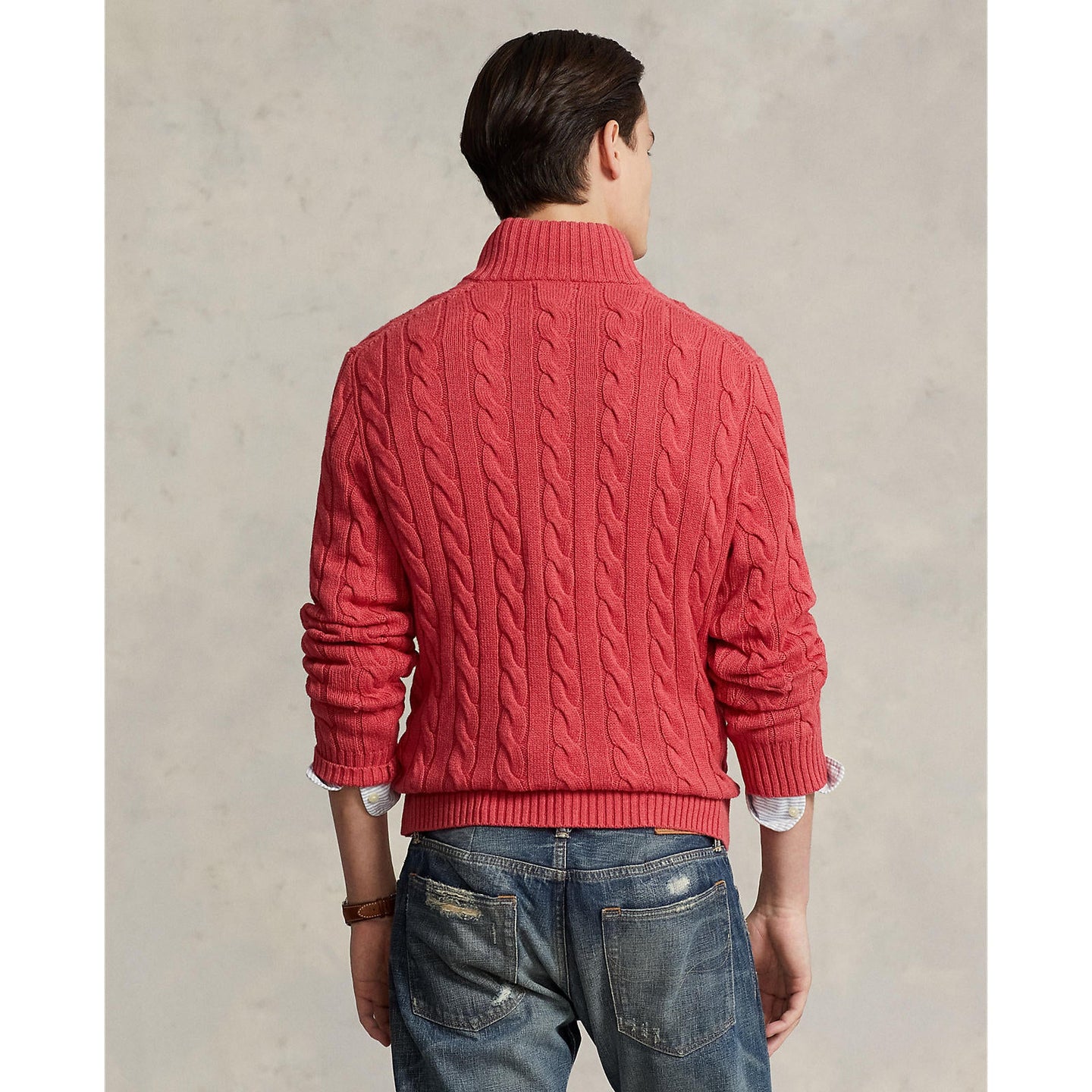 Polo Ralph Lauren - Cable Knit Quarter Zip Cotton Sweater - Flush Red Heather