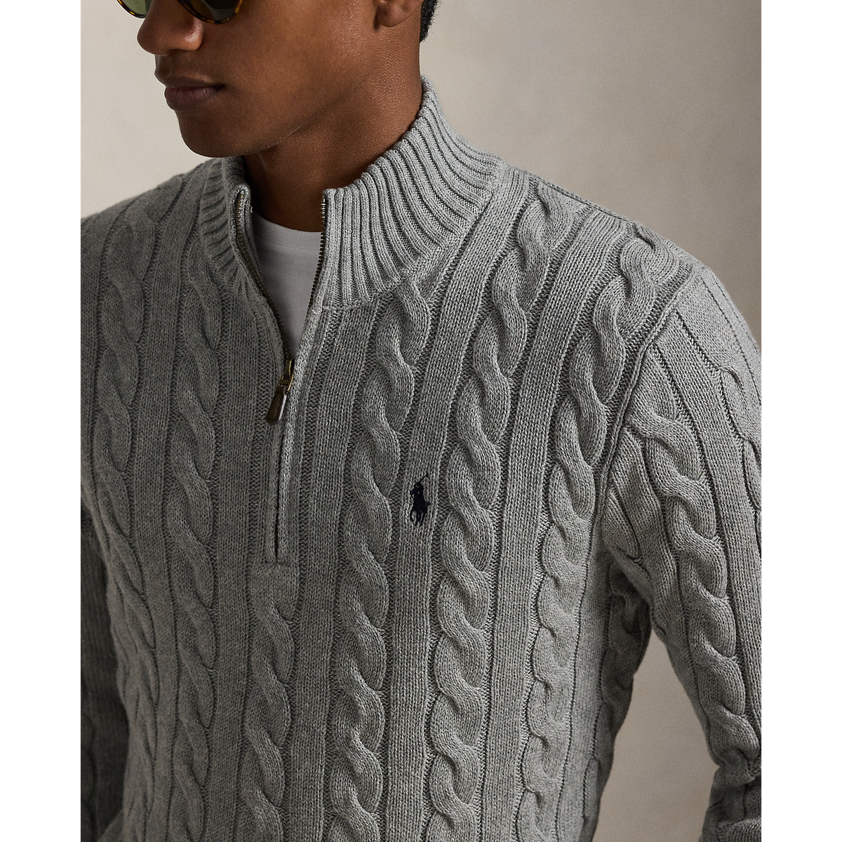 Polo Ralph Lauren - Cable Knit Quarter Zip Sweater - Fawn Grey Heather