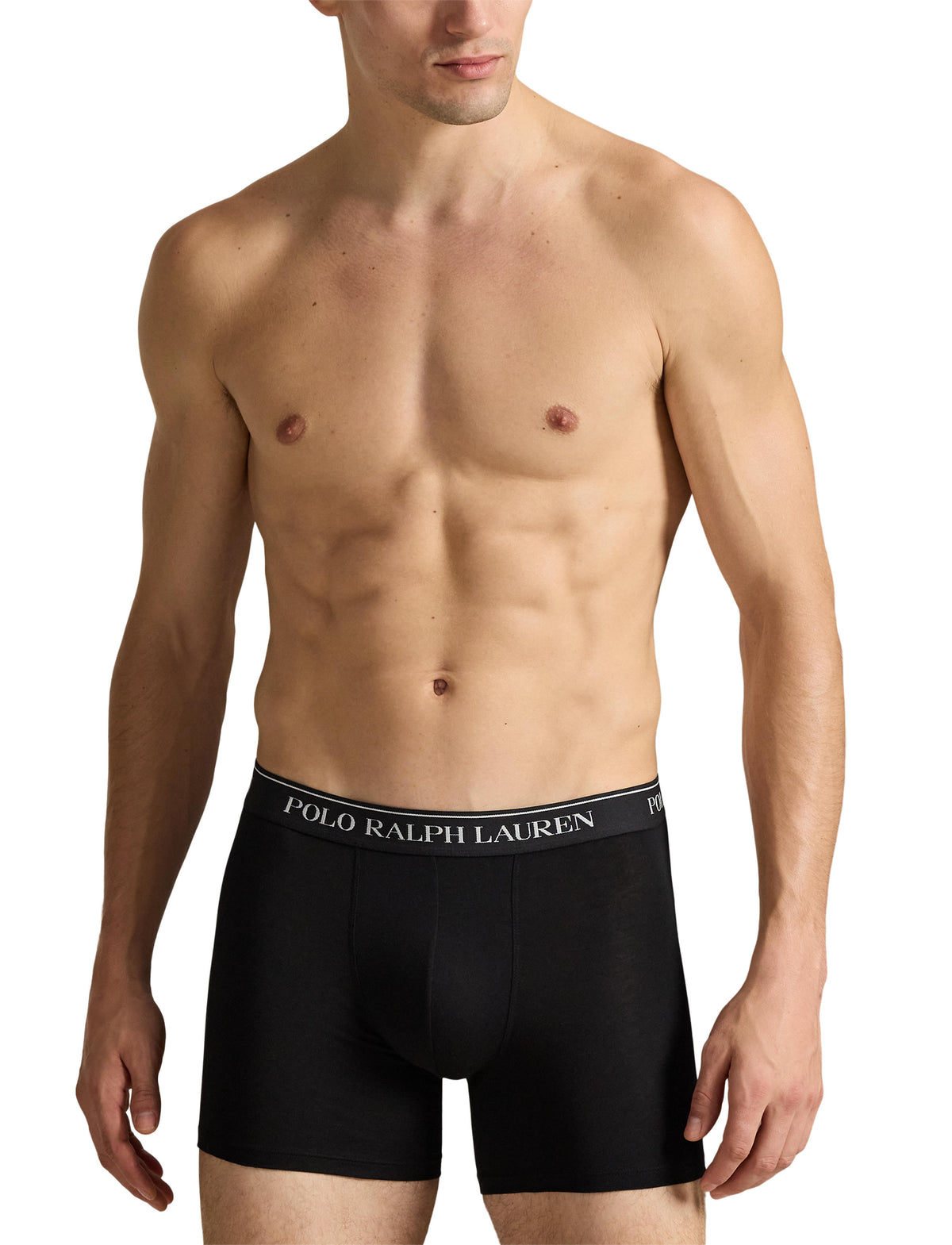 Polo Ralph Lauren - Classic Cotton Stretch Boxer Trunks - 3 Pack - Black, worn by a model showcasing comfort and style.