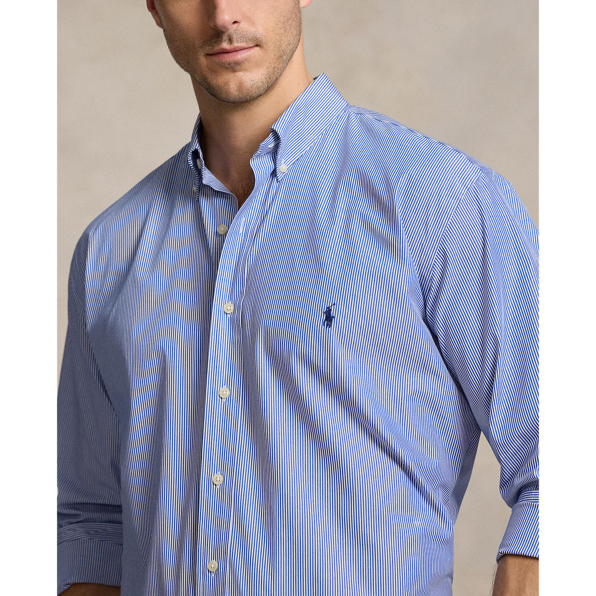 Polo Ralph Lauren - Poplin Stretch Shirt - Stripe - Big & Tall Sizes - Blue & White