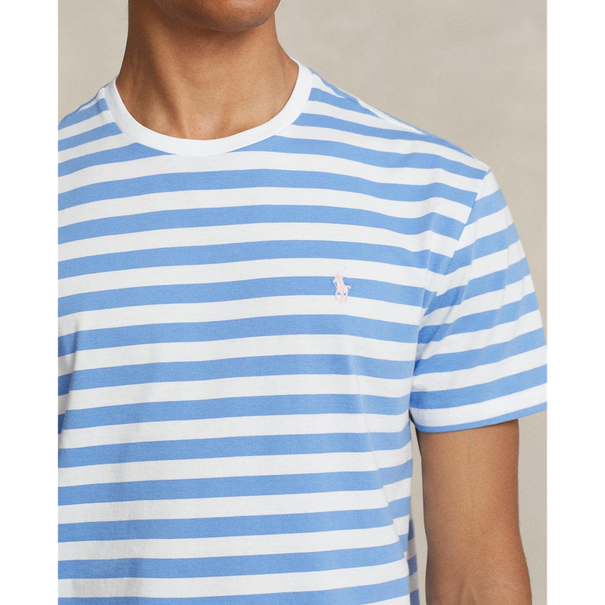 Polo Ralph Lauren Custom Slim Fit Striped Jersey Crewneck T-Shirt - Summer Blue/White