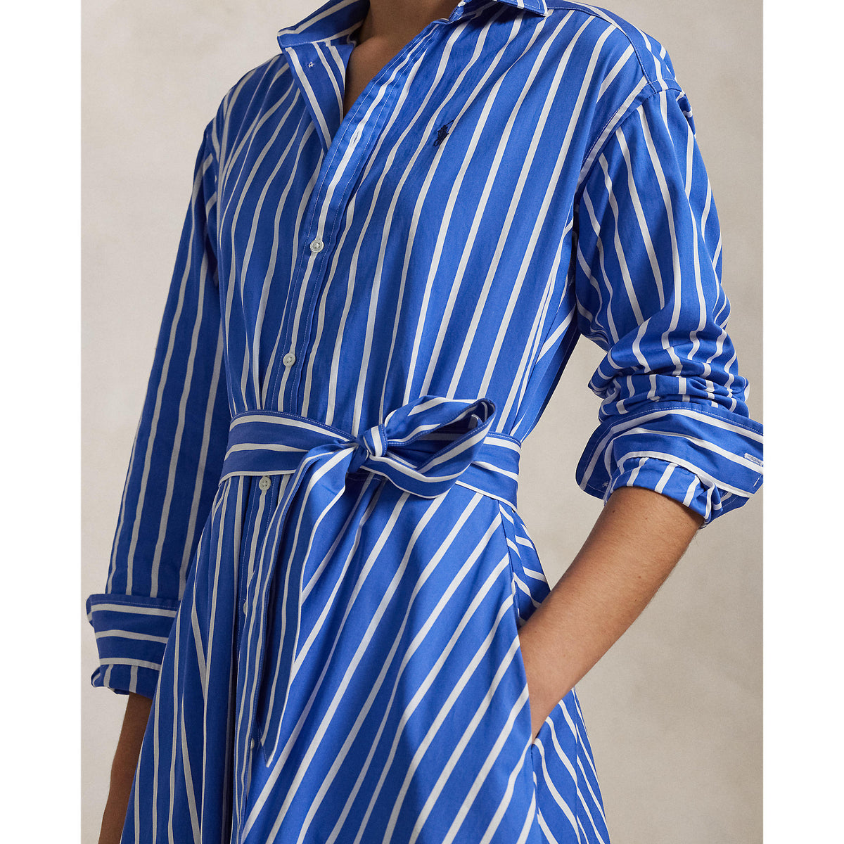 Polo Ralph Lauren - Belted Cotton Shirt Dress - Wide Stripe - Blue & White