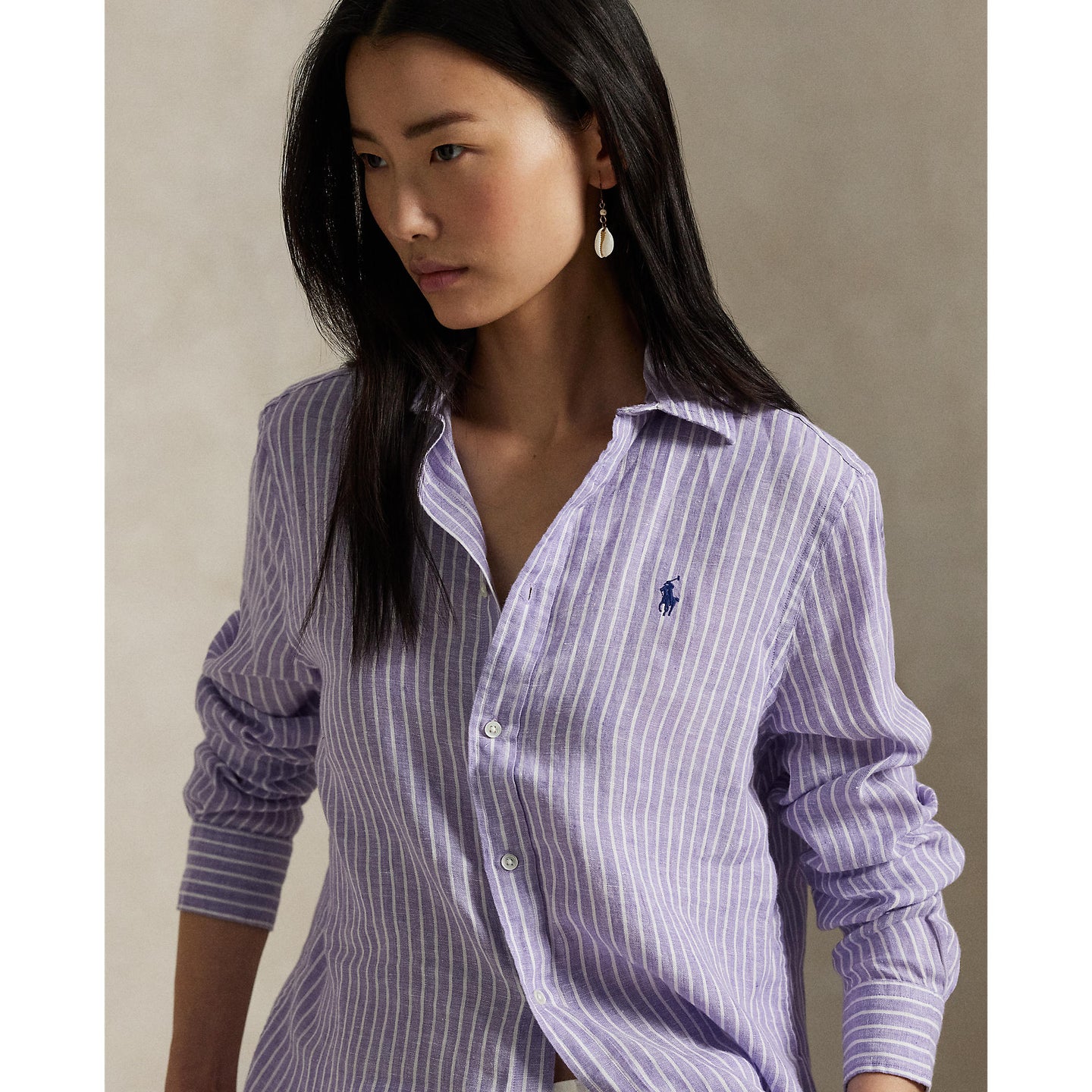 Polo Ralph Lauren - Classic Fit Linen Shirt - Stripe - Purple & White