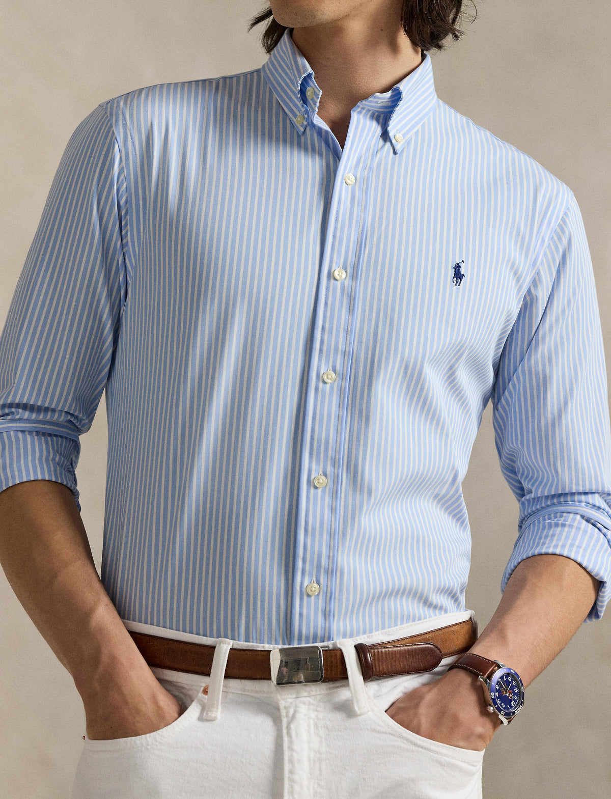 Polo Ralph Lauren - Poplin Stretch Shirt - Stripe - Blue & White