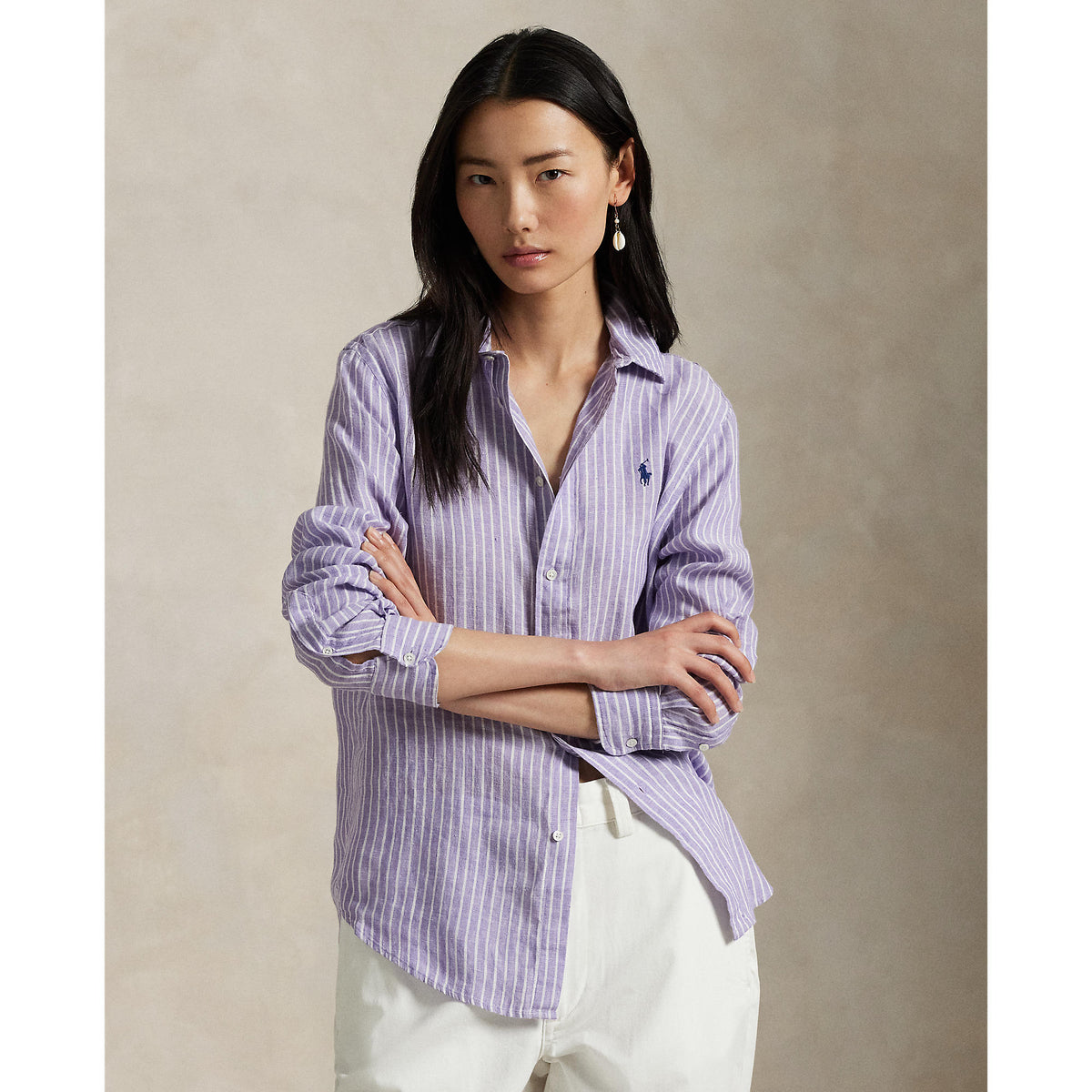 Polo Ralph Lauren - Classic Fit Linen Shirt - Stripe - Purple & White