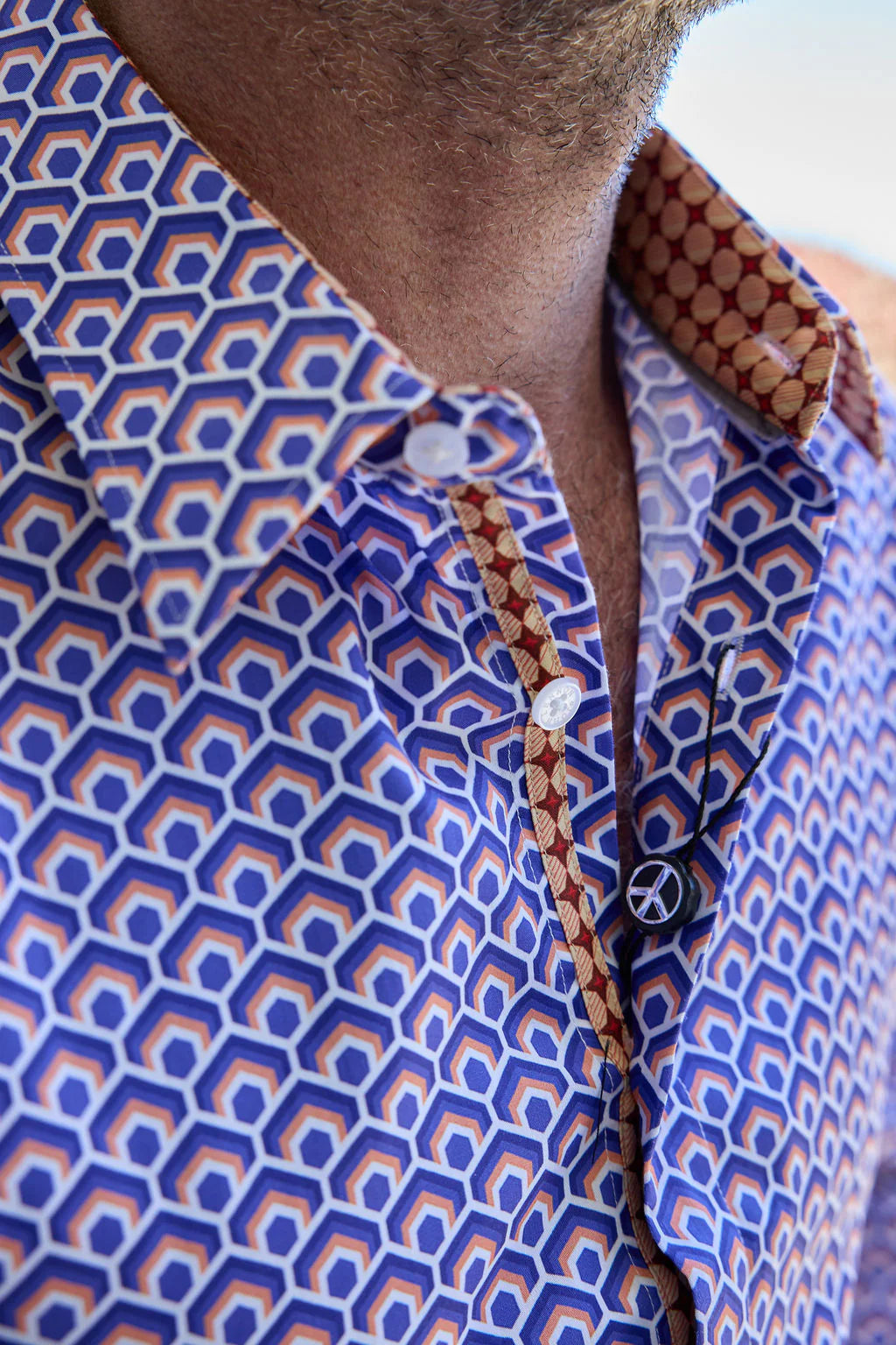 English Laundry - Leeds Geometric Cotton Shirt - Blue & Orange