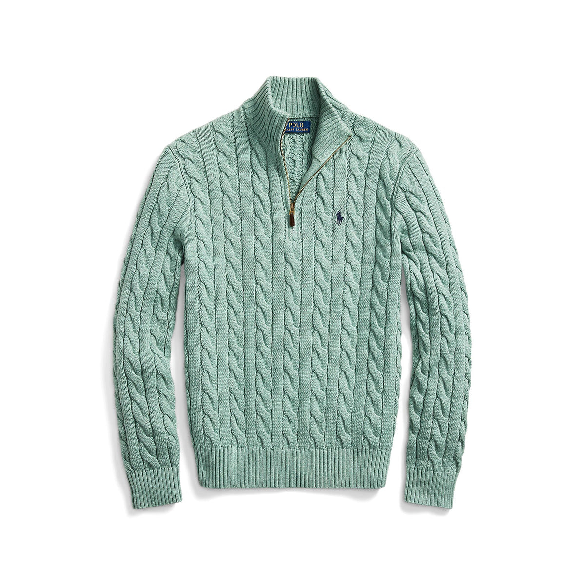 Polo Ralph Lauren - Cable Knit Quarter Zip Cotton Sweater - Seafoam