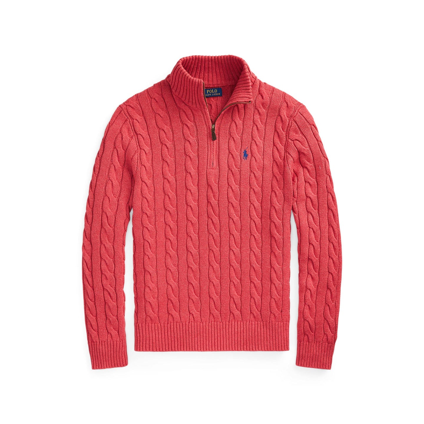 Polo Ralph Lauren - Cable Knit Quarter Zip Cotton Sweater - Flush Red Heather