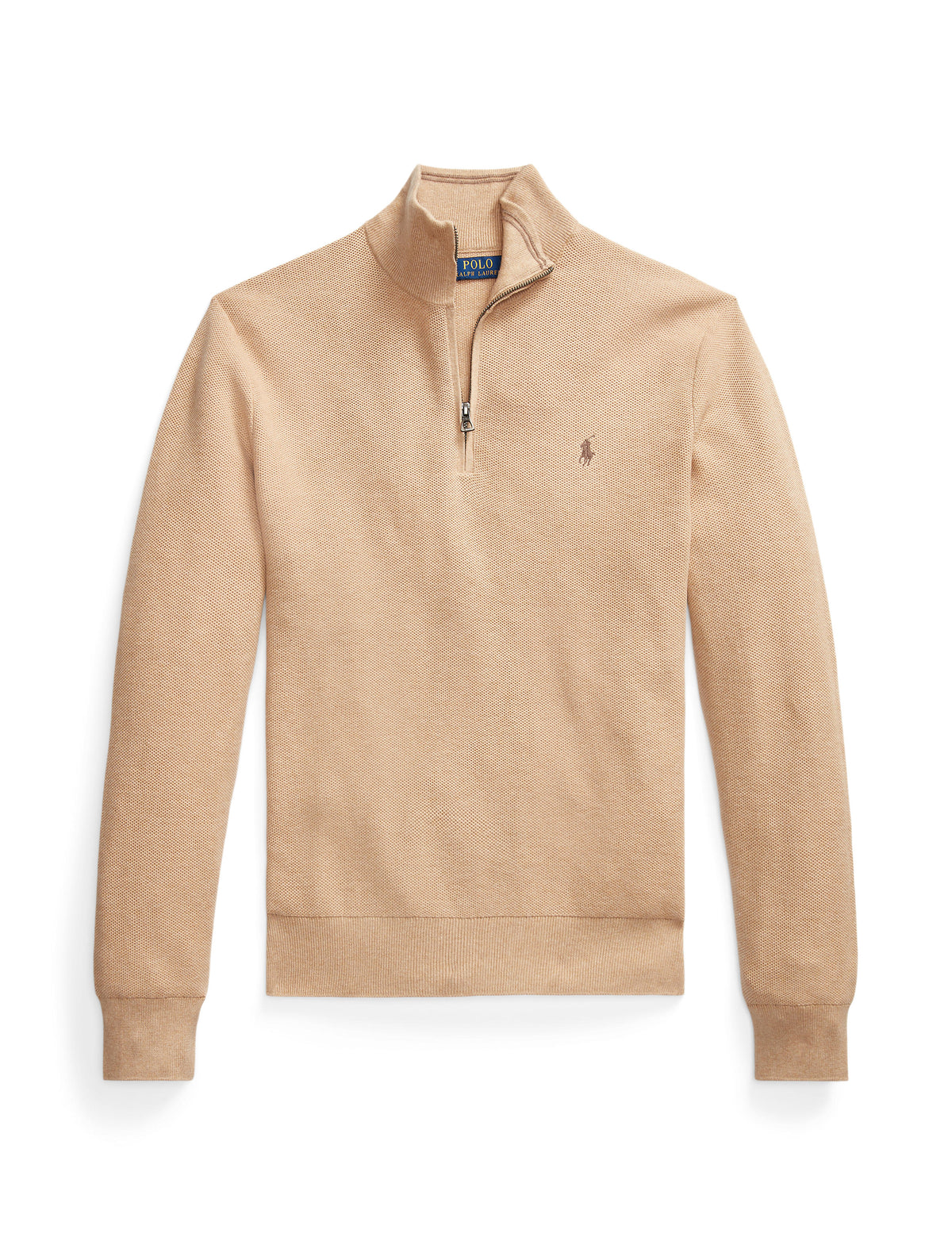 Polo Ralph Lauren - Mesh-Knit Cotton Quarter-Zip Sweater - Camel Melange