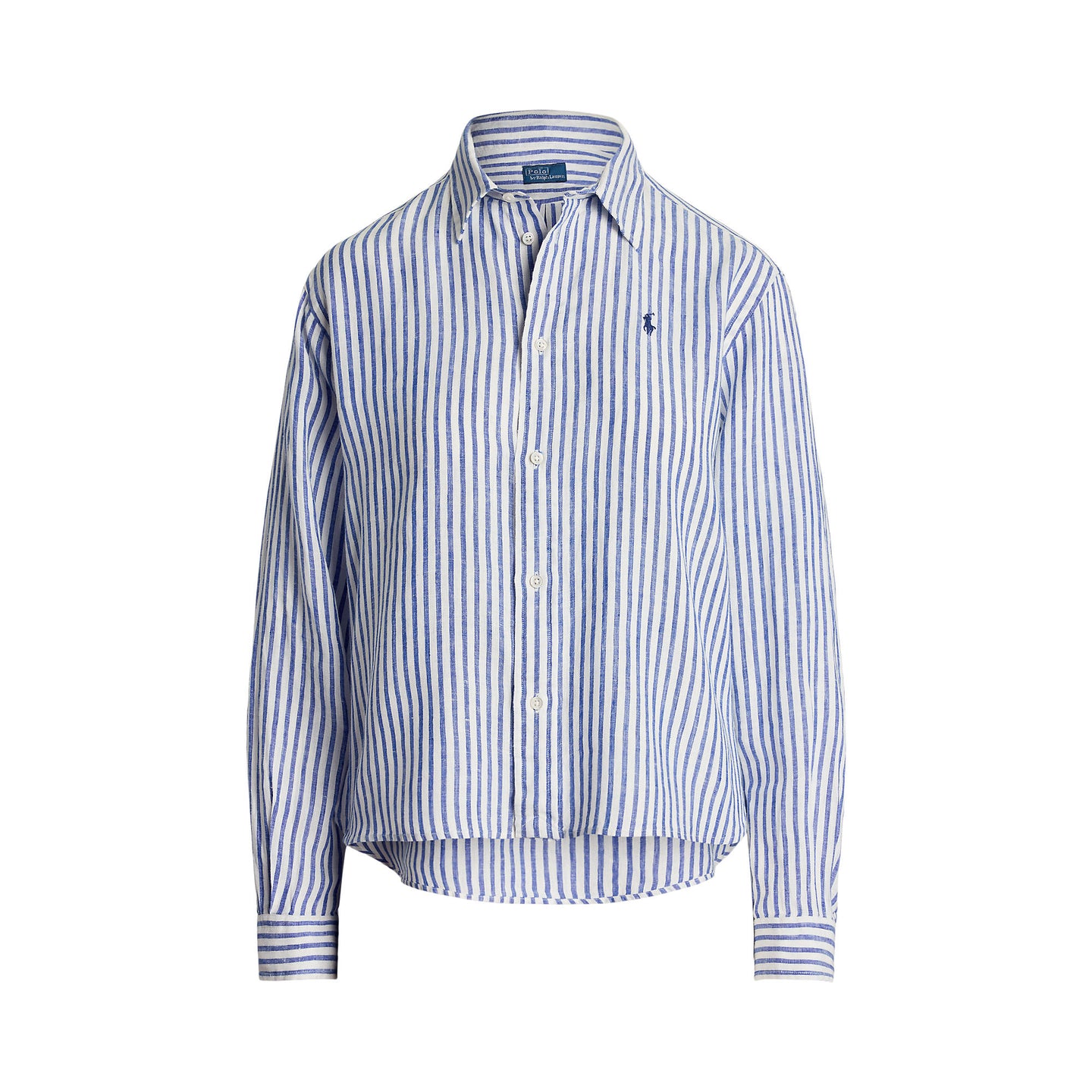 Polo Ralph Lauren - Wide Cropped Linen Shirt - Stripe - White & Blue