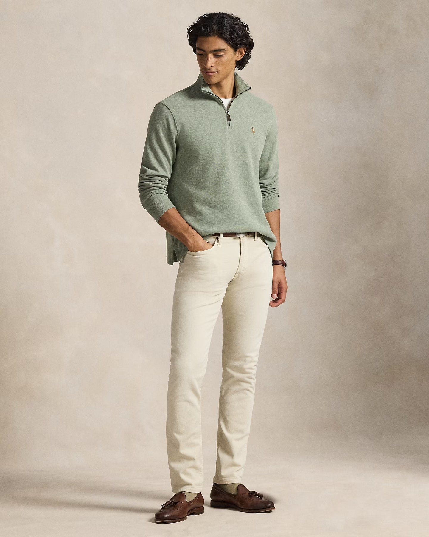 Polo Ralph Lauren - Premium Estate-Rib Knit Quarter Zip Jumper - Faded Mint