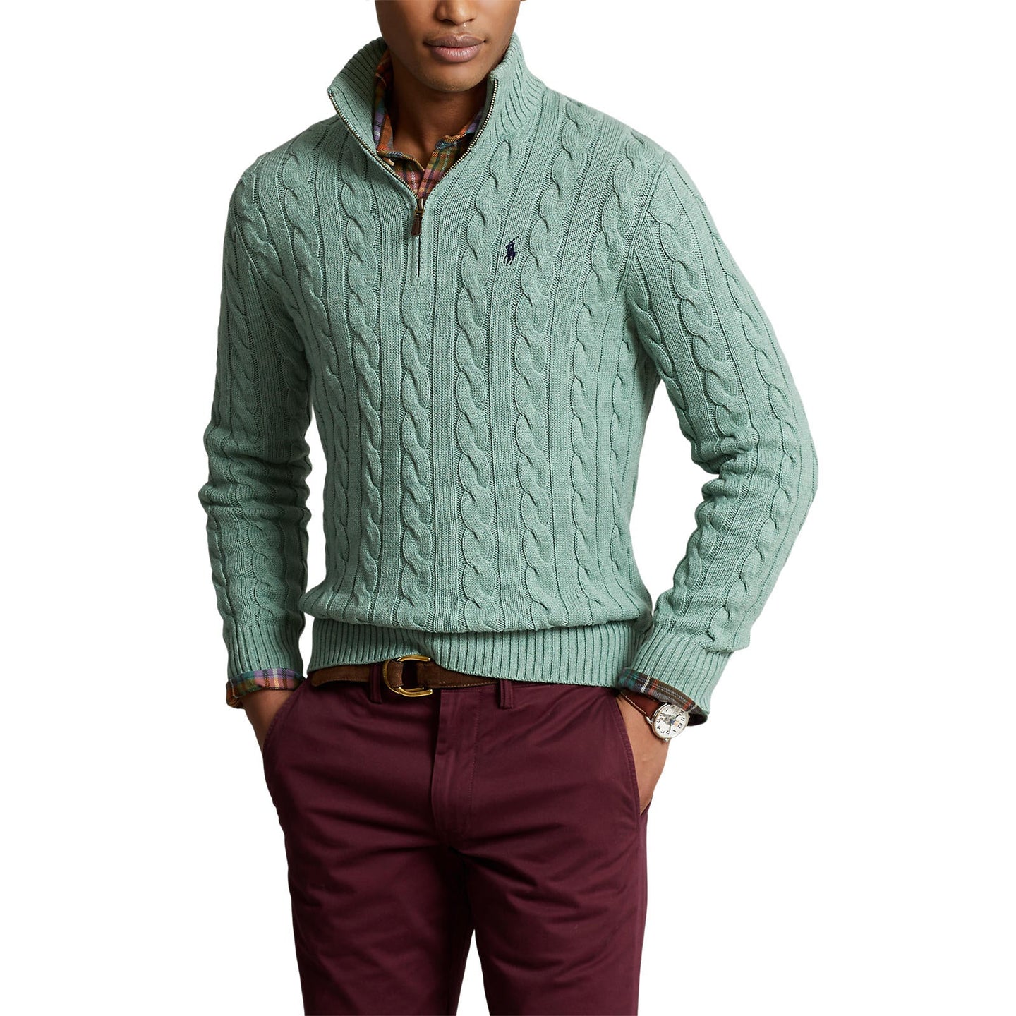 Polo Ralph Lauren - Cable Knit Quarter Zip Cotton Sweater - Seafoam