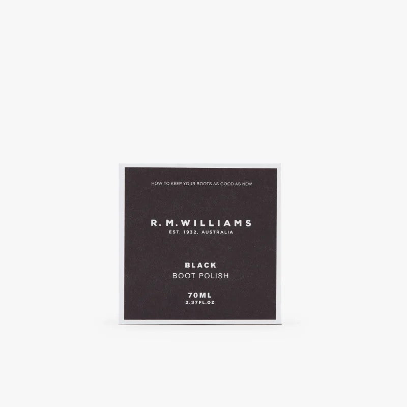 R.M.Williams Stockmans black boot polish packaging.