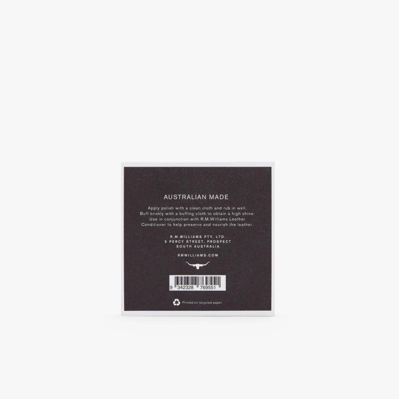 R.M.Williams Stockmans black boot polish packaging.