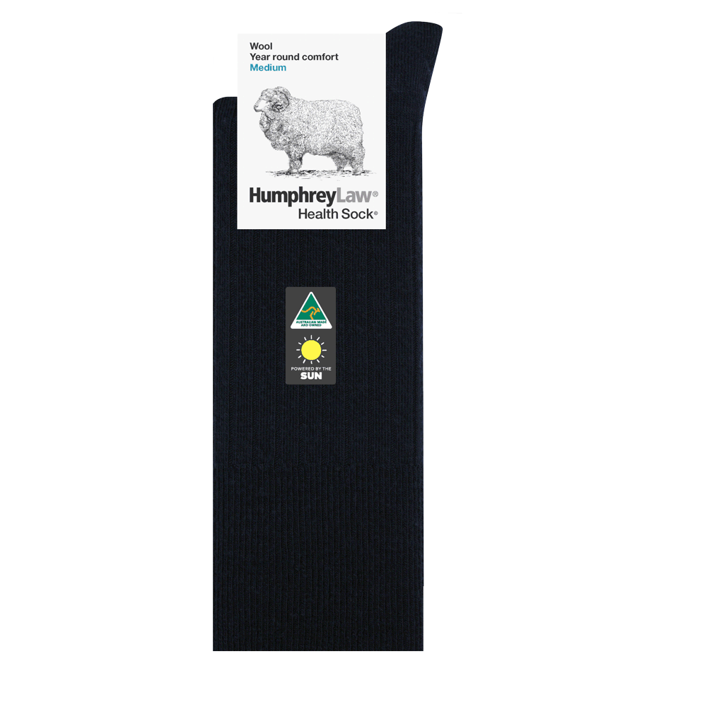 Humphrey Law men's black 95% wool health socks with non-elastic comfort fit.