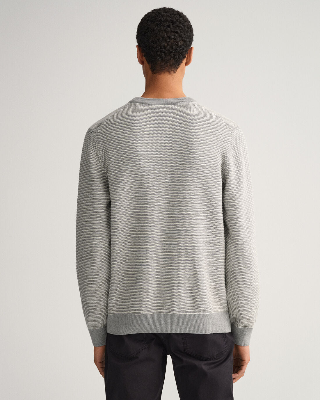 GANT - Light Texture Crew Neck Sweater - Grey Melange