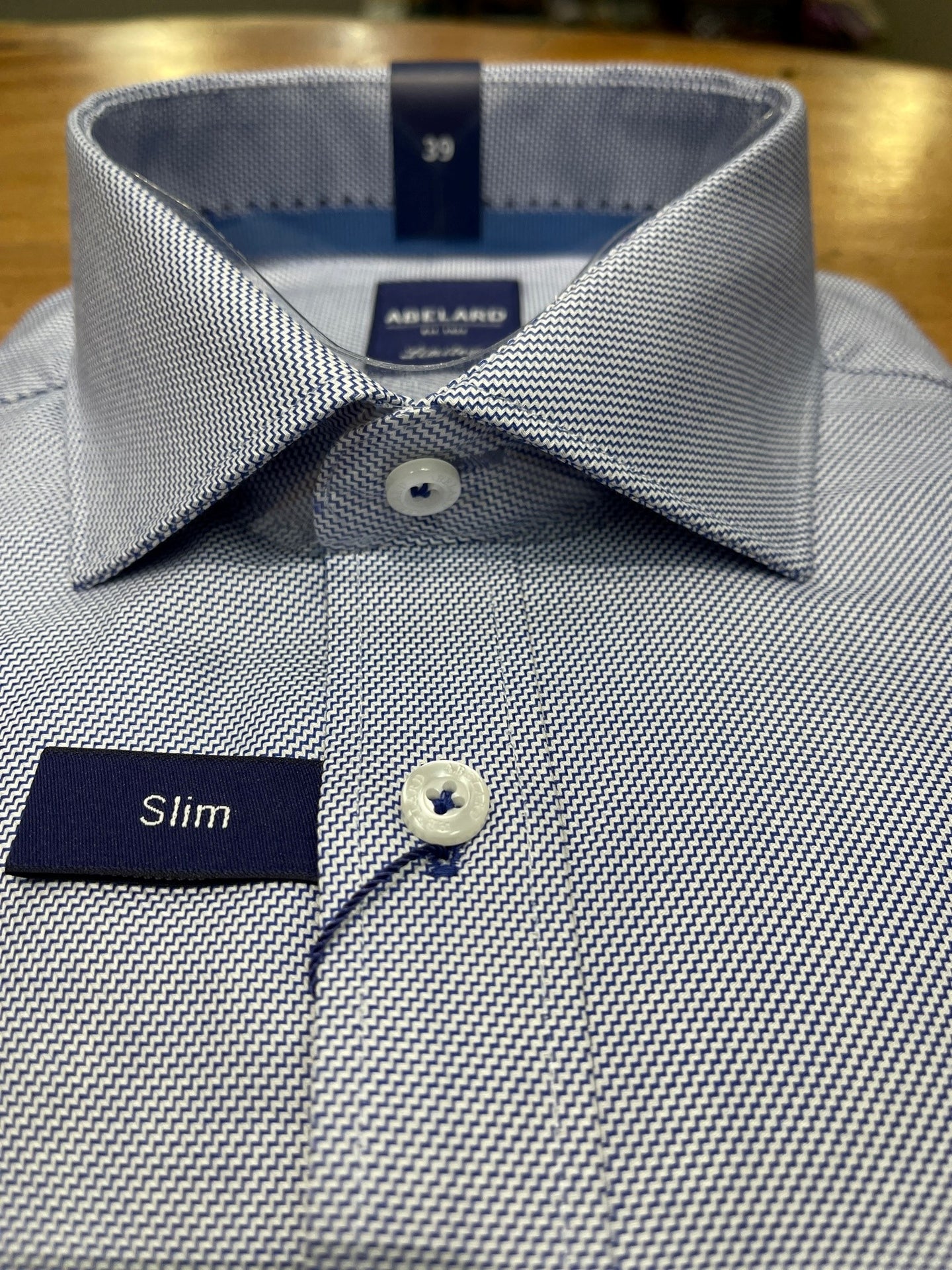 Abelard - Long Sleeve Business Shirt - Geometric Print - Royal Navy Blue & White