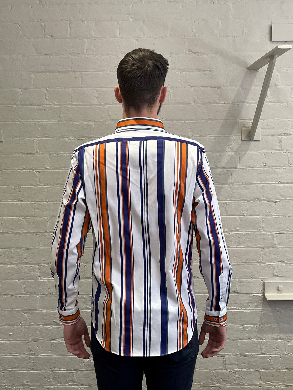 Abelard - Long Sleeve Business Shirt - Striped - White, Navy & Orange