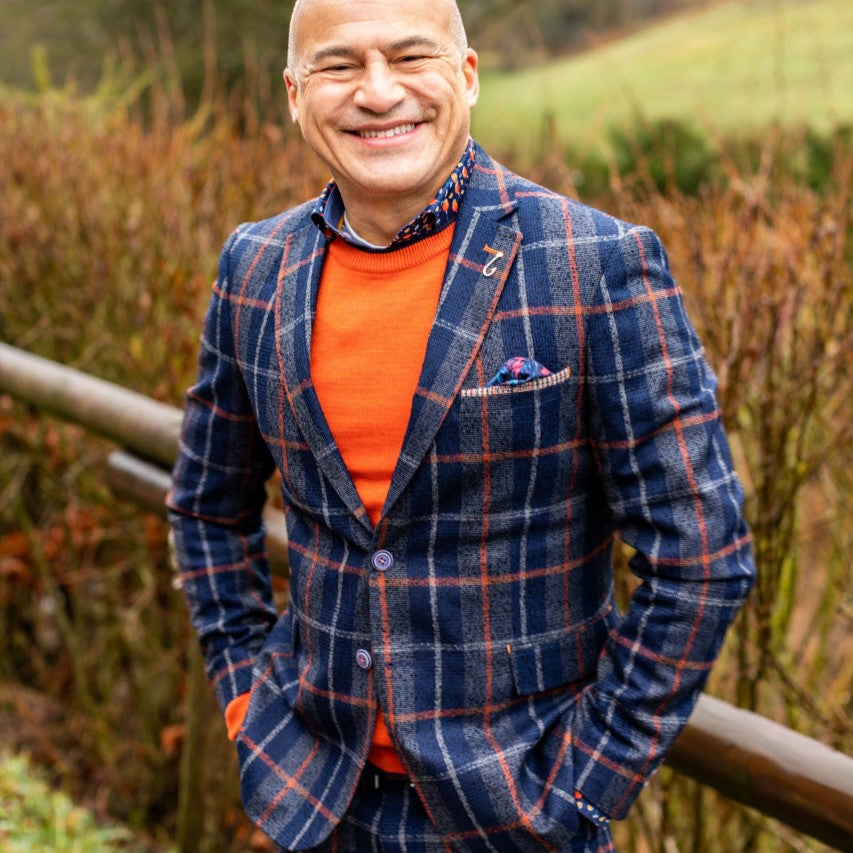 Blue and orange blazer discount