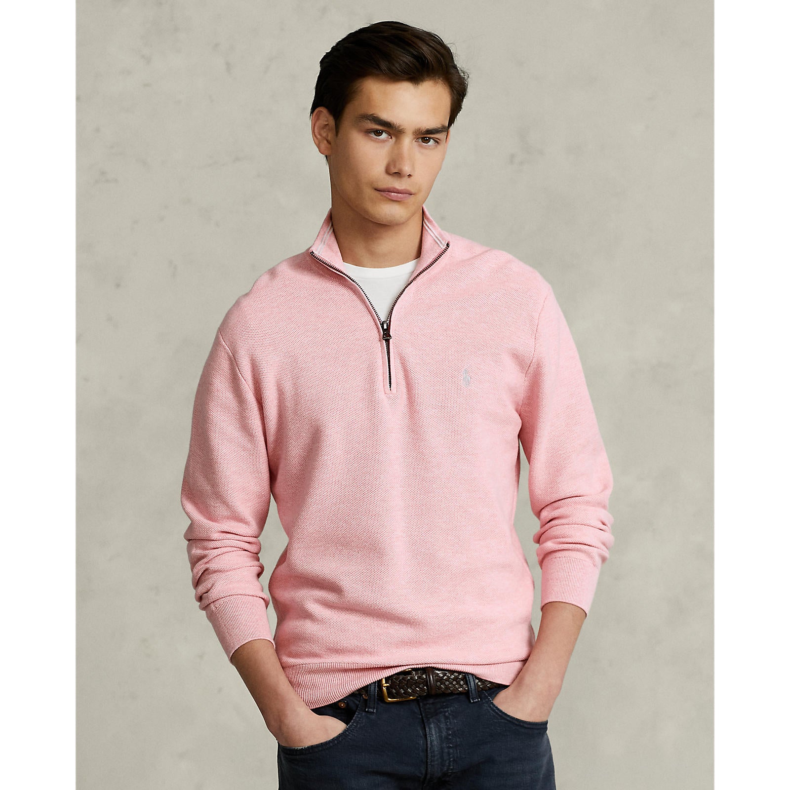 Polo Ralph Lauren Mesh-Knit Cotton Quarter-Zip Pullover Pink