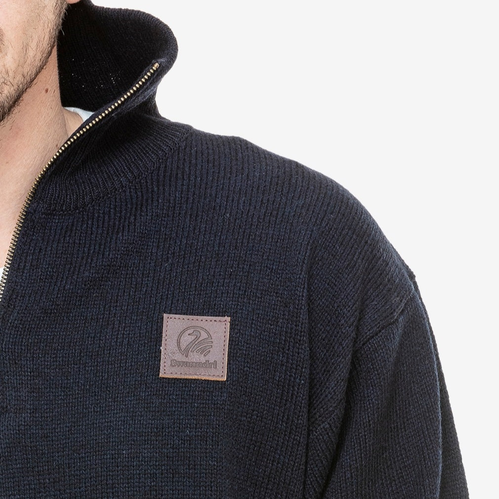 Swanndri Mariner Zip Neck Wool Jumper - Navy