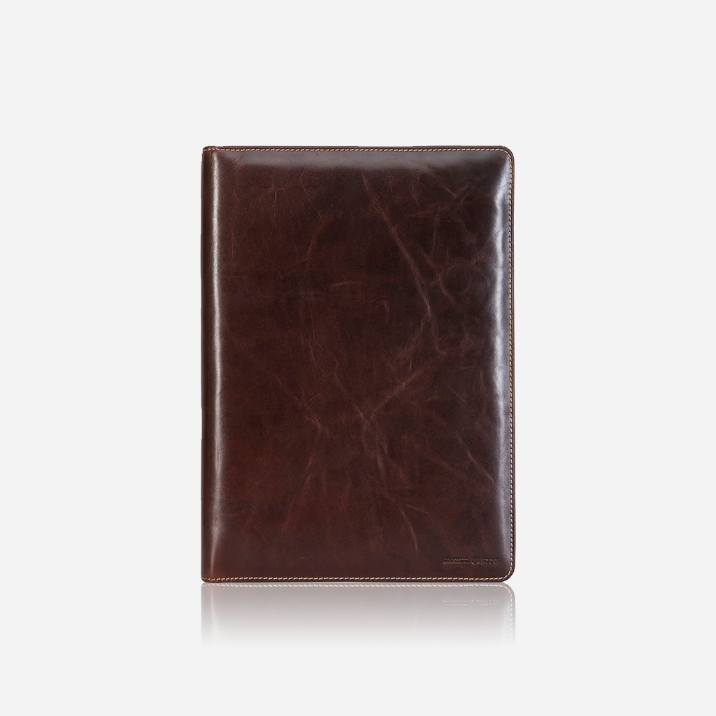 Jekyll and Hide - Zip Around A4 Tablet Folder - Tan | Coffee | Black leather folder for organizing documents and devices.