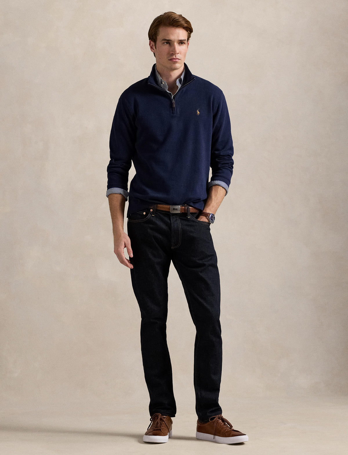 Polo Ralph Lauren - Premium Estate-Rib Knit Quarter Zip Jumper - Navy