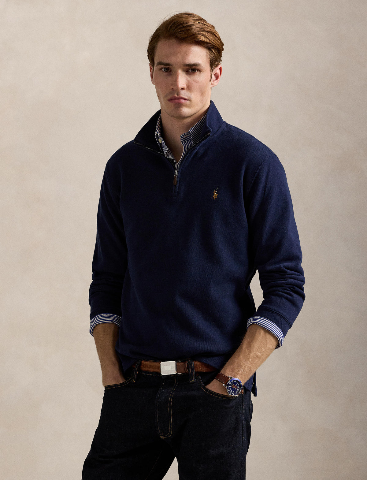 Polo Ralph Lauren - Premium Estate-Rib Knit Quarter Zip Jumper - Navy